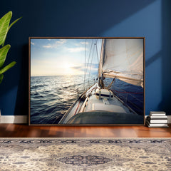 Sailboat Wall Art Canvas Print, Ocean Sunset Sailing Framed