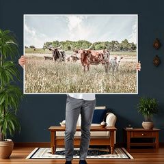 Texas Longhorn Cattle Wall Art Canvas Print: Western Ranch