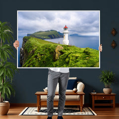 Coastal Lighthouse Wall Art Canvas Print, Cliffside Ocean