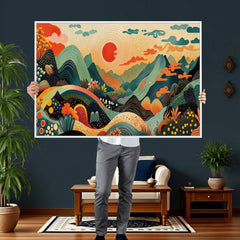 Yayoi Kusama Boho Mountain Landscape Large Wall Art,