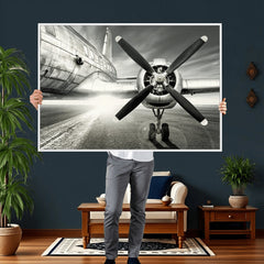 Vintage Airplane Wall Art Canvas Print, Black and White
