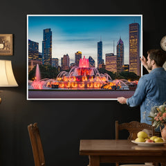 Chicago Wall Art Canvas Print - Chicago City Downtown Night