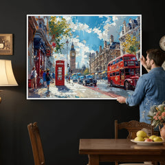 London City Street Wall Art Canvas Print, Big Ben & Red Bus