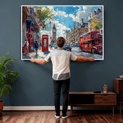 London City Street Wall Art Canvas Print, Big Ben & Red Bus