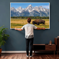 Bison in Mountain Landscape Wall Art Canvas Print – Western