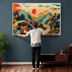 Yayoi Kusama Boho Mountain Landscape Large Wall Art,