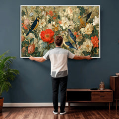 Vintage Birds and Flowers Wall Art Canvas Print, Botanical