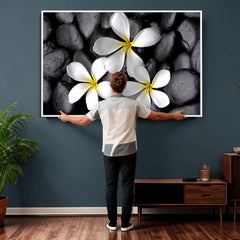 Plumeria Frangipani Black Stone Canvas | White Flower Spa