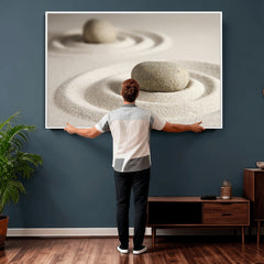 Zen Garden Stone Sand Canvas | Japanese Rock Garden Wall Art