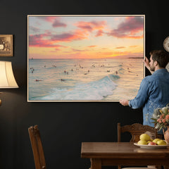 Sunset Beach Wall Art Canvas Print – Soft Coastal