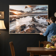 Rocky Coast Ocean Sunset Wall Art Canvas Print, Dramatic