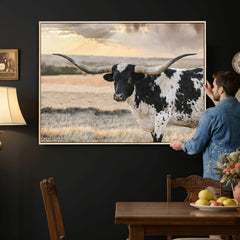 Texas Longhorn Bull Rustic Wall Art Canvas Print