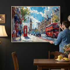 London City Street Wall Art Canvas Print, Big Ben & Red Bus