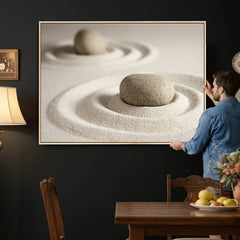 Zen Garden Stone Sand Canvas | Japanese Rock Garden Wall Art