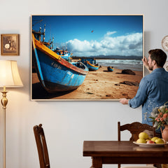 Fishing Boats Wall Art Canvas Print, Coastal Boat Beach