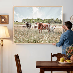Texas Longhorn Cattle Wall Art Canvas Print: Western Ranch