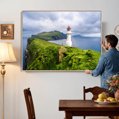 Coastal Lighthouse Wall Art Canvas Print, Cliffside Ocean