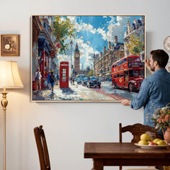 London City Street Wall Art Canvas Print, Big Ben & Red Bus