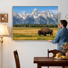 Bison in Mountain Landscape Wall Art Canvas Print – Western