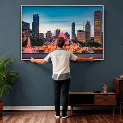 Chicago Wall Art Canvas Print - Chicago City Downtown Night