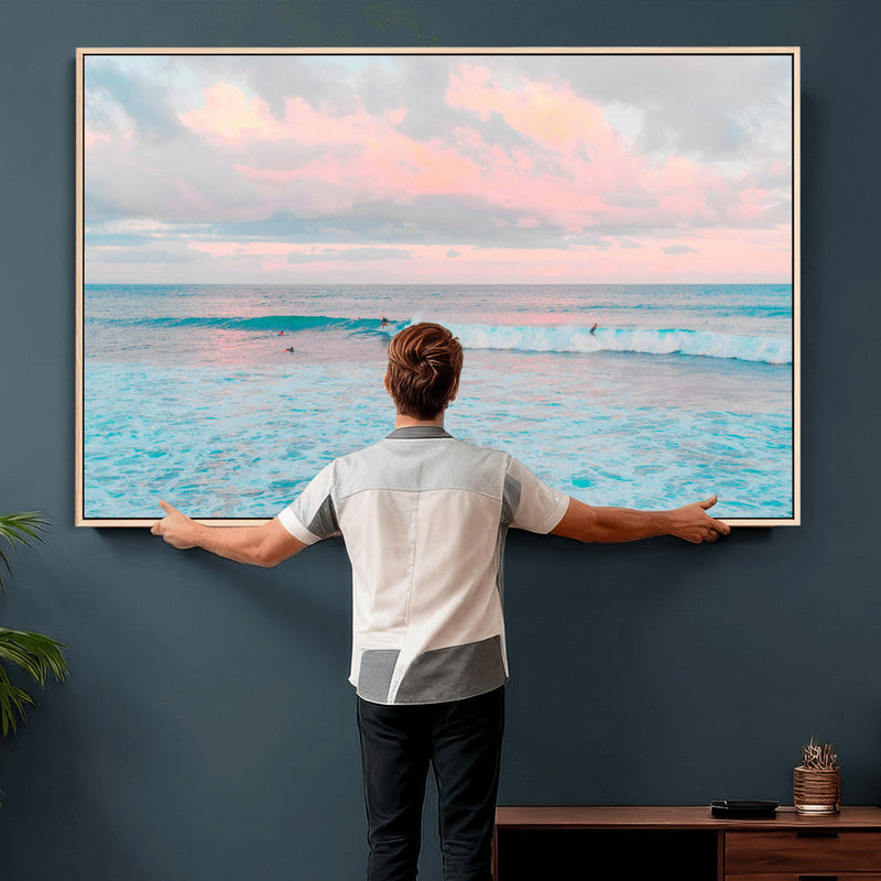 Ocean Wave Wall Art Canvas Print, Pastel Surf Seascape