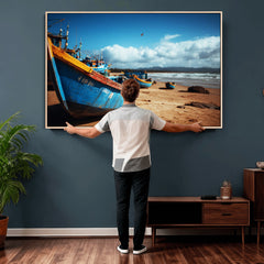 Fishing Boats Wall Art Canvas Print, Coastal Boat Beach
