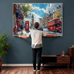 London City Street Wall Art Canvas Print, Big Ben & Red Bus