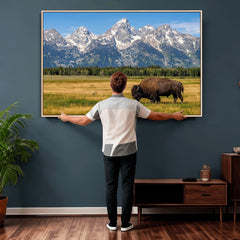 Bison in Mountain Landscape Wall Art Canvas Print – Western