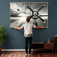 Vintage Airplane Wall Art Canvas Print, Black and White