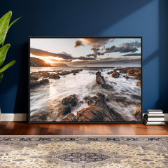 Rocky Coast Ocean Sunset Wall Art Canvas Print, Dramatic