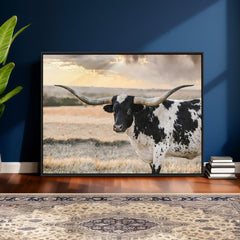Texas Longhorn Bull Rustic Wall Art Canvas Print