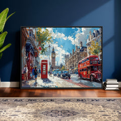 London City Street Wall Art Canvas Print, Big Ben & Red Bus