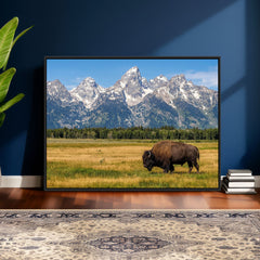 Bison in Mountain Landscape Wall Art Canvas Print – Western
