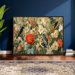 Vintage Birds and Flowers Wall Art Canvas Print, Botanical