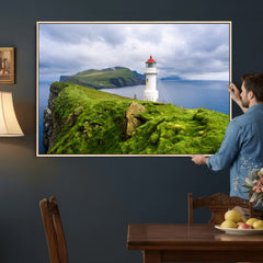 Coastal Lighthouse Wall Art Canvas Print, Cliffside Ocean