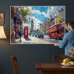 London City Street Wall Art Canvas Print, Big Ben & Red Bus