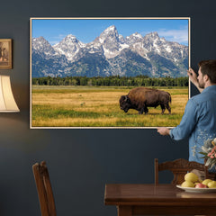 Bison in Mountain Landscape Wall Art Canvas Print – Western