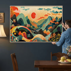 Yayoi Kusama Boho Mountain Landscape Large Wall Art,