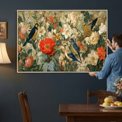 Vintage Birds and Flowers Wall Art Canvas Print, Botanical
