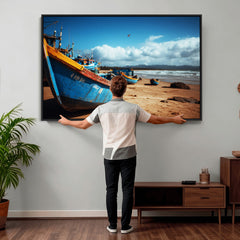 Fishing Boats Wall Art Canvas Print, Coastal Boat Beach