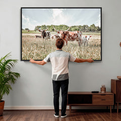 Texas Longhorn Cattle Wall Art Canvas Print: Western Ranch