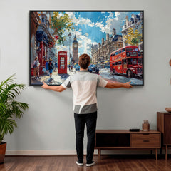 London City Street Wall Art Canvas Print, Big Ben & Red Bus