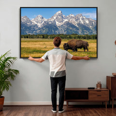 Bison in Mountain Landscape Wall Art Canvas Print – Western