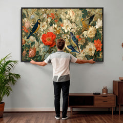 Vintage Birds and Flowers Wall Art Canvas Print, Botanical