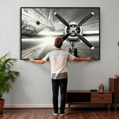 Vintage Airplane Wall Art Canvas Print, Black and White