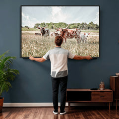 Texas Longhorn Cattle Wall Art Canvas Print: Western Ranch