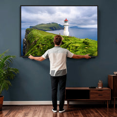 Coastal Lighthouse Wall Art Canvas Print, Cliffside Ocean