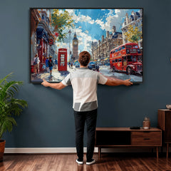 London City Street Wall Art Canvas Print, Big Ben & Red Bus