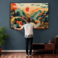 Yayoi Kusama Boho Mountain Landscape Large Wall Art,