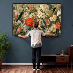 Vintage Birds and Flowers Wall Art Canvas Print, Botanical